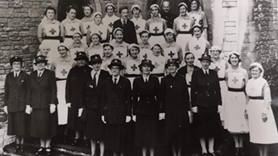 Photo of hospital workers during the second World War where Ruskin is used as a maternity hospital.