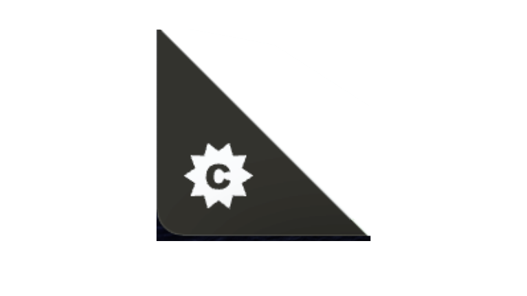 Cookie banner floating widget - a dark grey triangle with a small 'C' in a star on top.